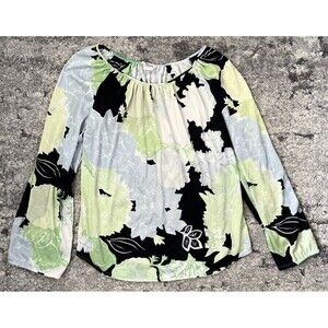 Vera Pullover Long Sleeve Lightweight Blouse/Shirt Green Blue Black Size M